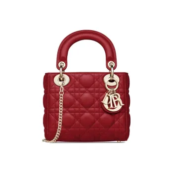 DIOR Lady Dior Sheepskin Shoulder Bag Crossbody Bag Handbag Mini Women's Cherry Red