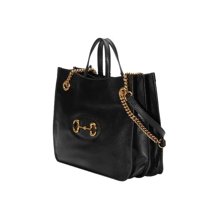 GUCCI Horsebit 1955 Leather Tote Bag Shopping Bag Handbag Shoulder Bag Women's Black-2
