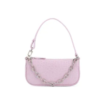 By Far Rachel Cotton With Leather Handbag Women's Pink
