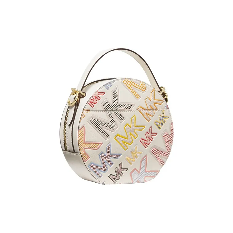 MICHAEL KORS Delaney Cow Leather Round Bag Crossbody Bag Handbag Medium Size Women's White-1