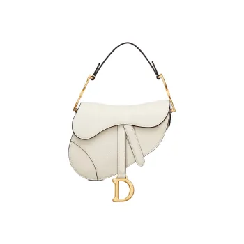 DIOR Saddle Grained Calfskin Saddle Bags One Shoulder Handbags Mini Women's Milk White