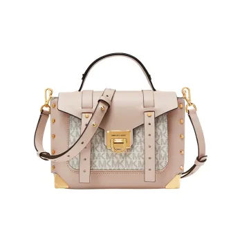 MICHAEL KORS Manhattan Leather Shoulder Bag, Crossbody Bag, Handbag Small Size Women's Vanilla White/Nude Pink
