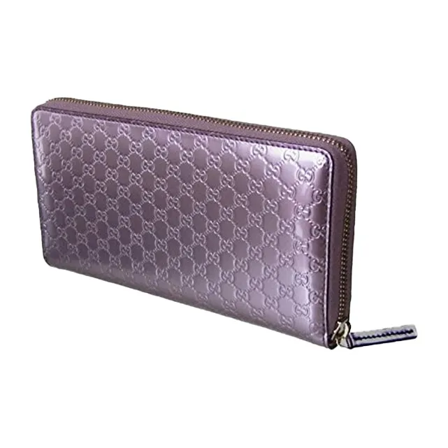 GUCCI Leather Long Zip Closure Wallet With Money Clip Women's Purple-2