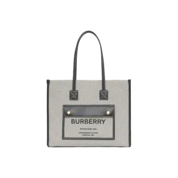 Burberry Canvas With Leather Tote Bag, Shopping Bag, Canvas Bag, Handbag, Shoulder Bag Small Size Women's Gray/Black
