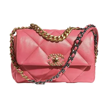 CHANEL 19Bag Sheepskin Mouth Bag Chain Bag Shoulder Bag Crossbody Bag Small Size Women's Peach Pink