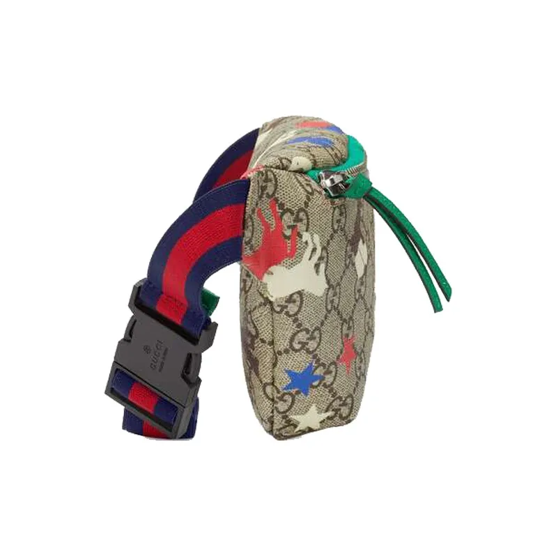 GUCCI Canvas With Leather Sling Bag Fanny Pack Regular Kids' Ebony/Green/Multicolor-3