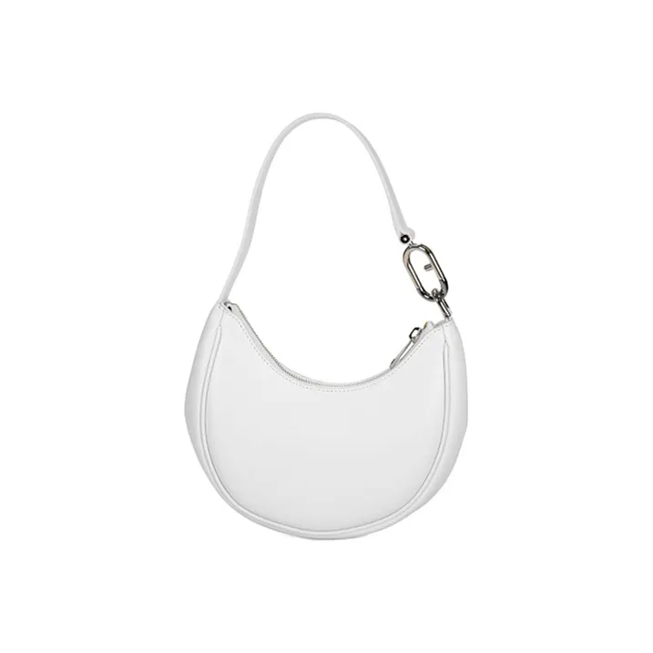 Furla Primavera Soft Roman Calfskin With Leather Shoulder Bag Crescent Bag Shoulder Bag Small Size Women's White-1