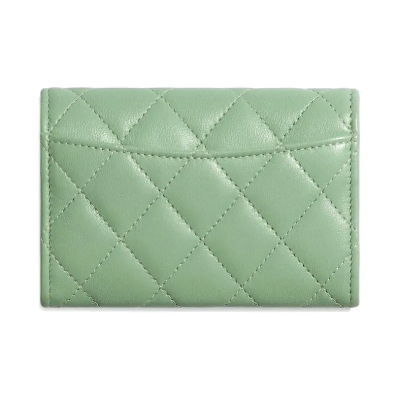 CHANEL Classic Flap CF Sheepskin Coin Purse, Card Holder Unisex Green-1