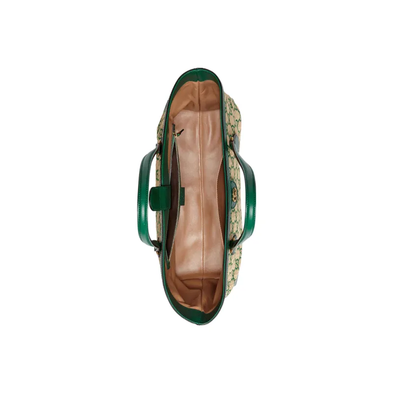 GUCCI Ophidia Straw Woven With Leather One Shoulder Handbags Women's Emerald Green/Apricot Cream-5