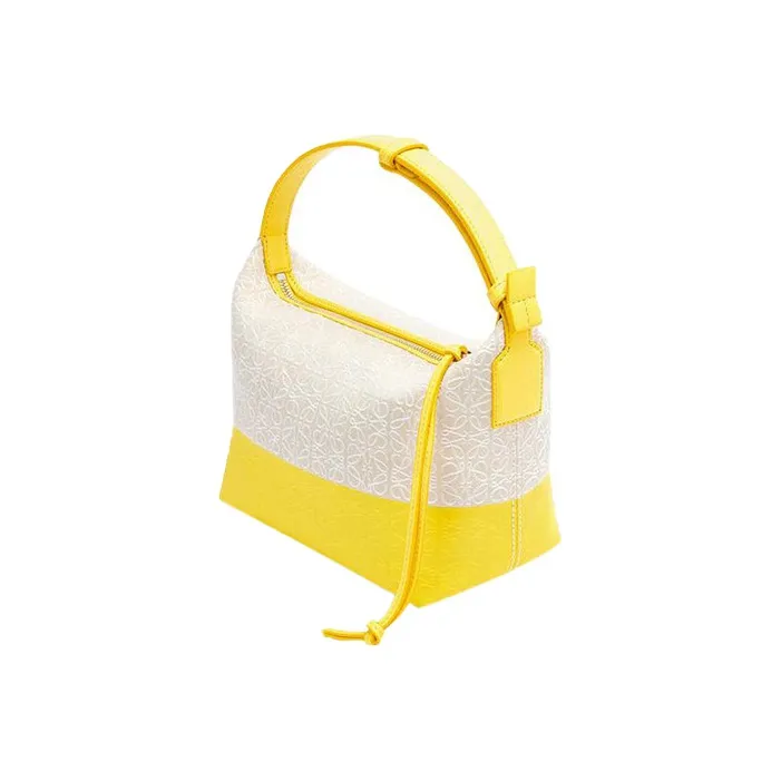LOEWE Cubi Canvas Cow Leather Base Lunch Box Bag Shoulder Bag Handbag Small Size Women's Lemon-1