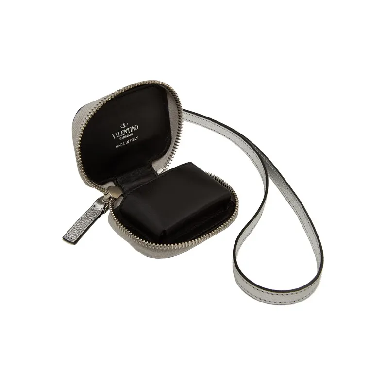 Valentino Vlogo Cow Leather Earphone Case Necklace Pouch Regular Unisex Silver-3