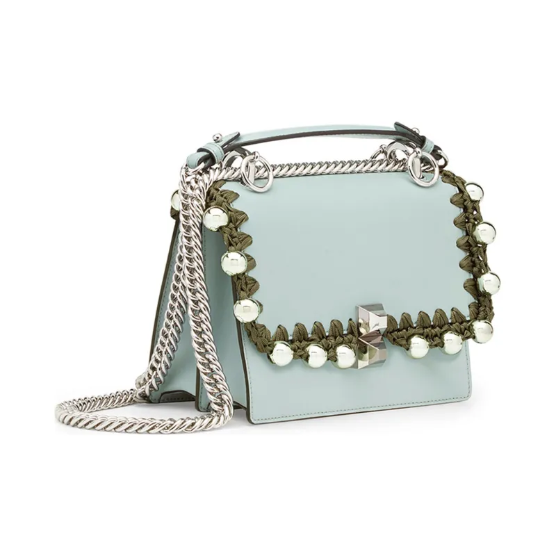 FENDI Kan I Cow Leather Shoulder Bag Crossbody Bag Small Size Women's Light Green-1