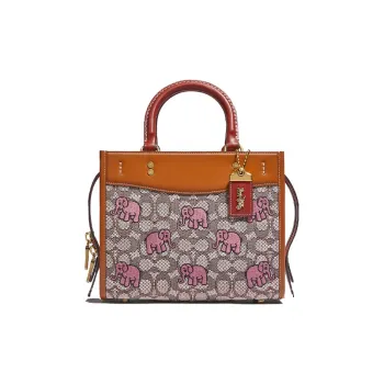 COACH Rogue Leather Shoulder Bag Crossbody Bag Handbag Medium Size Women's Brown & Monogram