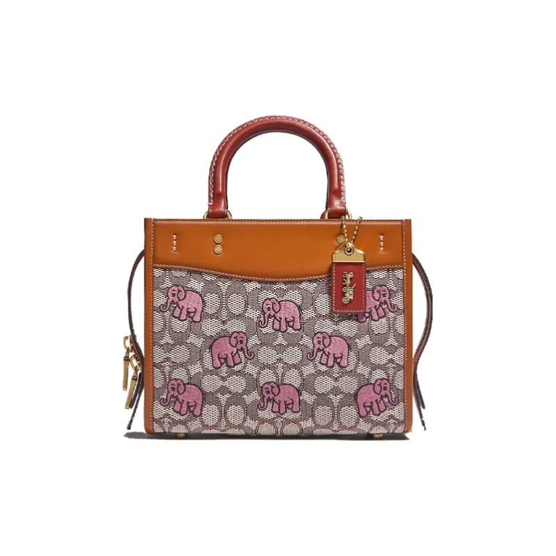 COACH Rogue Leather Shoulder Bag Crossbody Bag Handbag Medium Size Women's Brown & Monogram-0