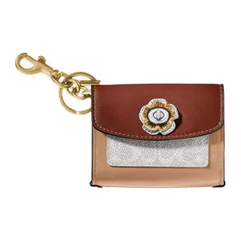 COACH Parker Canvas Snake Skin Handbag Charm Wallet Mini Women's Brown & Milk Tea Brown