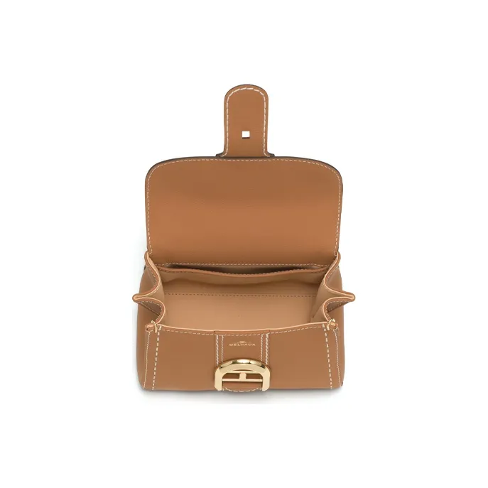 Delvau Brillant Calfskin Portable Crossbody Bag, Shoulder Bag Mini Women's Caramel Brown-3