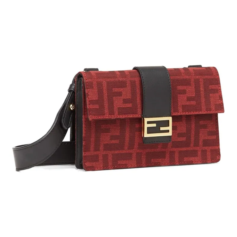 FENDI Baguette Jacquard Canvas With Leather Clutch Baguette Bag Shoulder Bag Crossbody Bag Regular Men's Red/Black-1