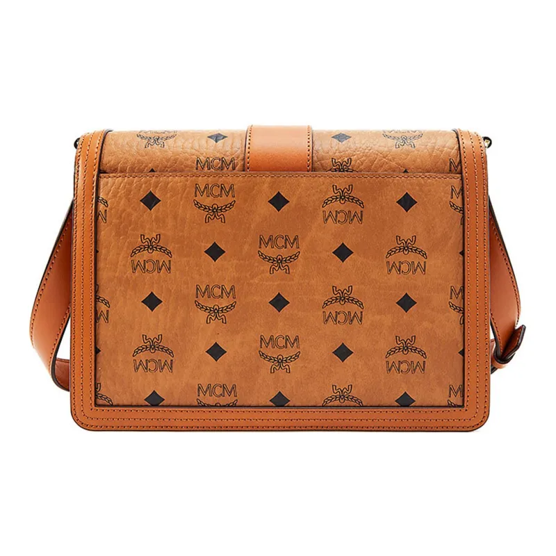 MCM Visetos Coated Canvas Messenger Bag, Crossbody Bag, Shoulder Bag Medium Size Women's Brown Cognac-3