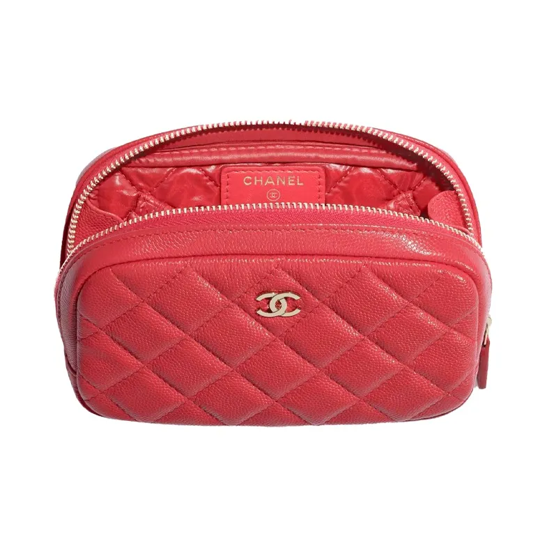 CHANEL Grain Embossed Calfskin & Metal Clutch Women's Red-3