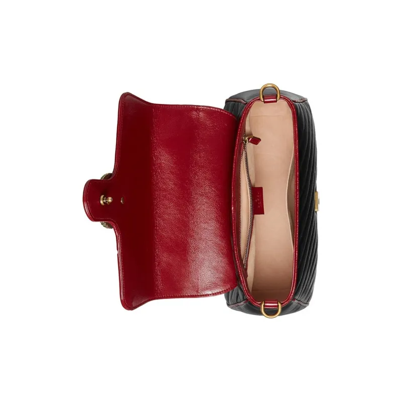 GUCCI GG Marmont Leather Messenger Bag Shoulder Bag Crossbody Bag Handbag Small Size Women's Black/Red-3
