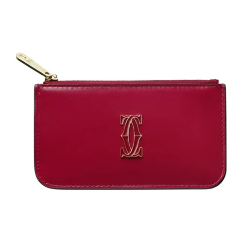 CARTIER Cow Leather Card Holder Women's Red