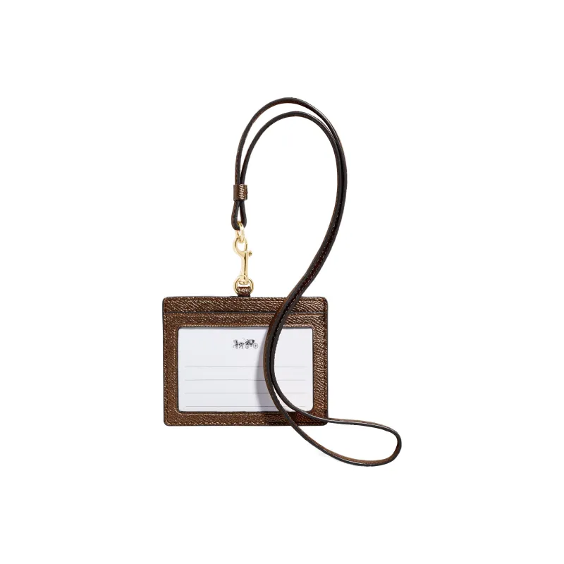 COACH Lanyard Leather Card Sleeve ID Lanyard Holder Women's Khaki Monogram-1