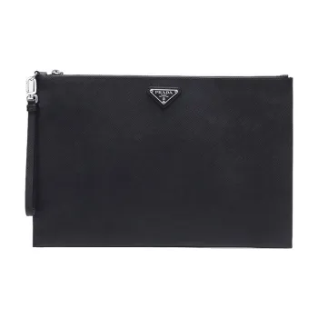 PRADA Leather Clutch Large Size Men's Black