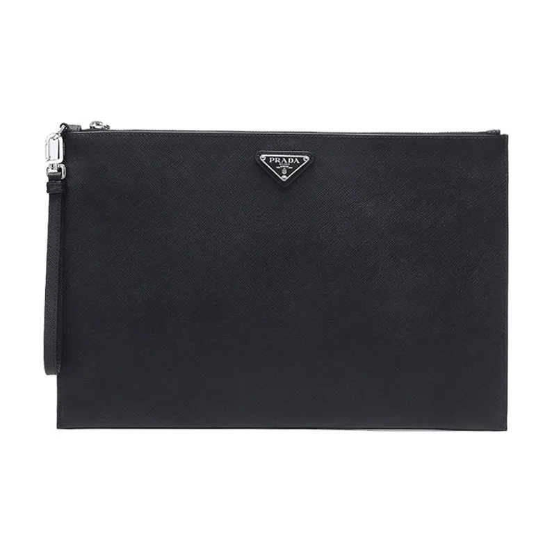 PRADA Leather Clutch Large Size Men's Black-0