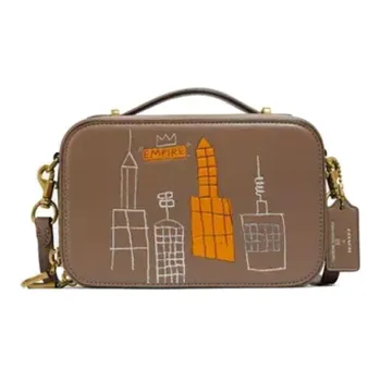 COACH Basquiat Collaboration Alie Leather Camera Bag Small Square Bag Crossbody Bag Fanny Pack Small Size Women's Brass