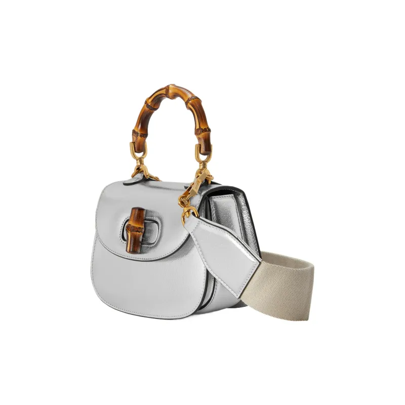 GUCCI Bamboo 1947 Leather Bamboo Bag Handbags Shoulder Bags Mini Women's Silver-1
