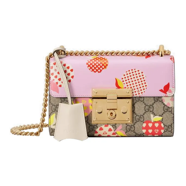GUCCI Padlock Canvas With Leather Box Bag Shoulder Bag Crossbody Bag Small Size Women's Pink/Ebony-0