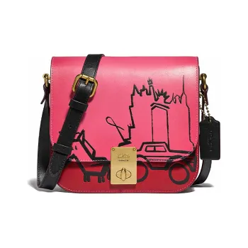 COACH Hutton Leather Crossbody Saddle Bag Shoulder Bag Women's Pink