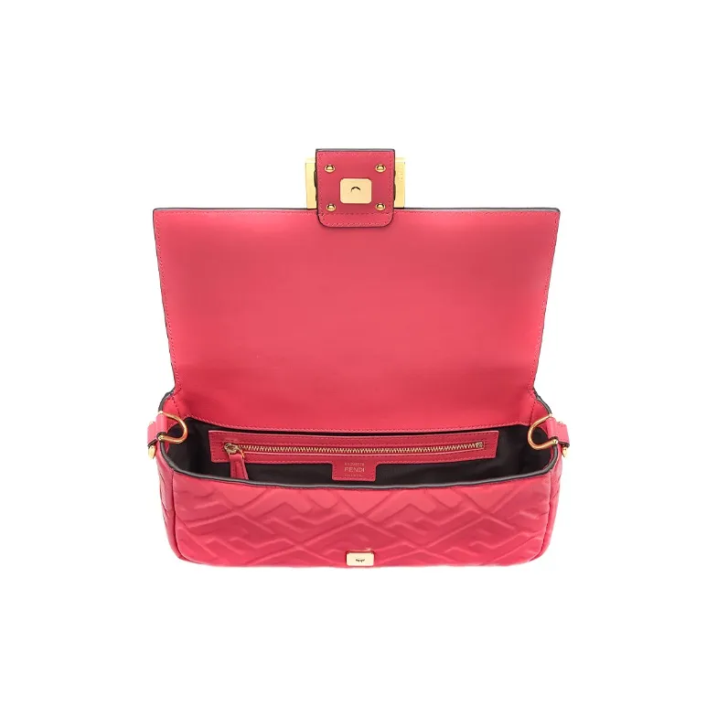 FENDI Baguette Nappa Leather Baguette Bag Portable Crossbody Bag Shoulder Bag Medium Size Women's Rose Red-3