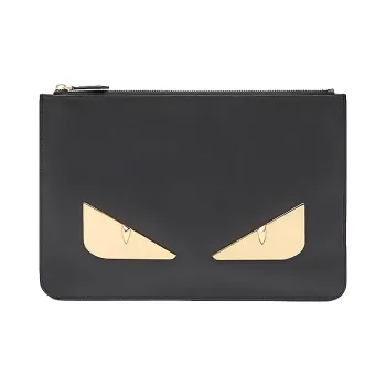 FENDI Leather Clutch Men's Black/Gold