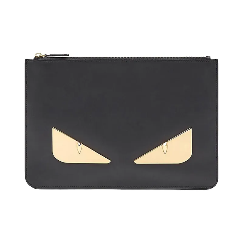 FENDI Leather Clutch Men's Black/Gold-0