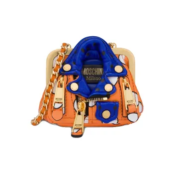 MOSCHINO Sheepskin Shoulder Bag Mini Women's Orange & Blue