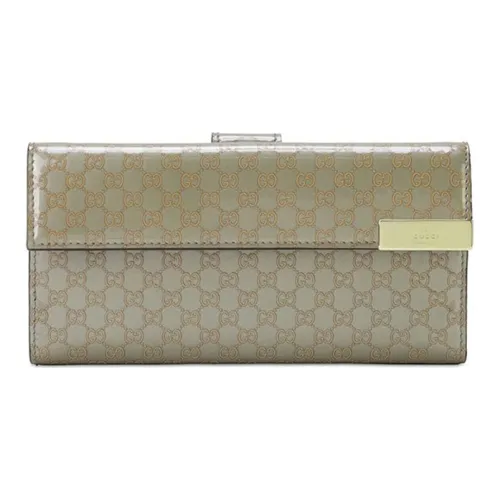 GUCCI Leather Wallet Money Clip Card Holder Women's Taupe