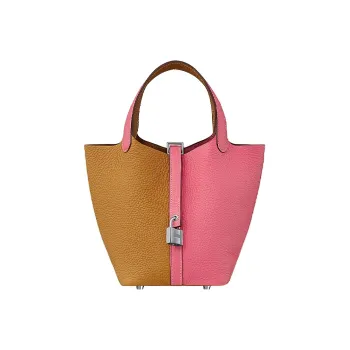 HERMES Picotin Cow Leather Basket Bag Handbag Bucket Bag 18 Women's Dujuan Flower Pattern/Sesame Color