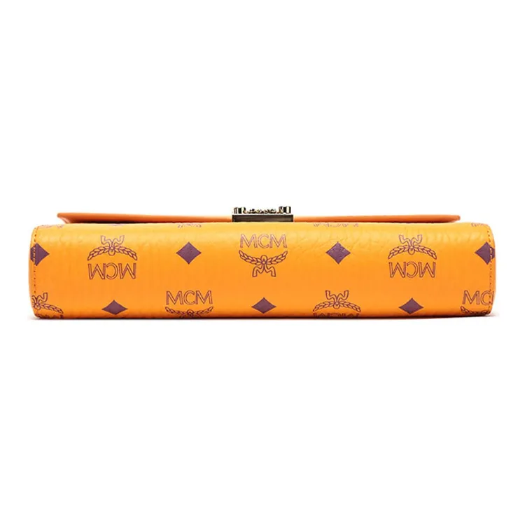 MCM Millie Visetos Artificial Leather Chain Bag, Crossbody Bag, Shoulder Bag Medium Size Women's Bright Orange-3
