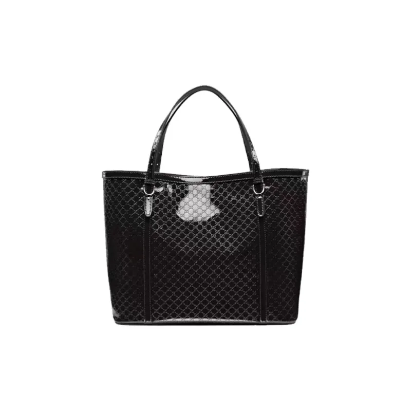 GUCCI Shiny Patent Leather Tote Bag Shopping Bag Handbag Shoulder Bags Regular Women's Black-0