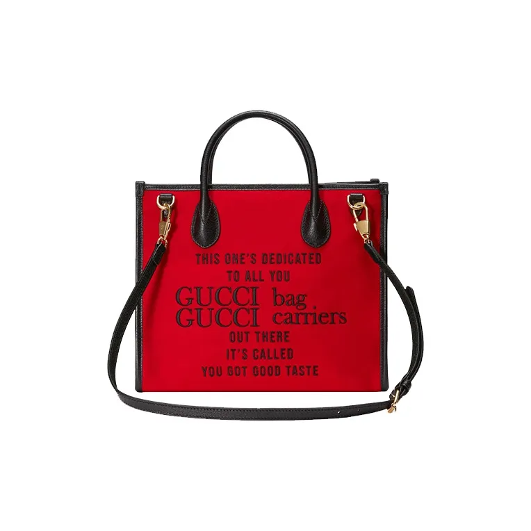 GUCCI Felt Patchwork Tote Bag Shopping Bag Shoulder Bag Crossbody Bag Handbag Small Size Unisex Begonia Red/Black-2