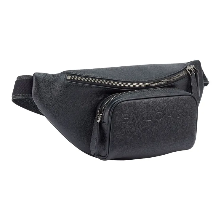 BVLGARI Grain Calfskin/Nylon Fanny Pack Small Size Men's Black-1