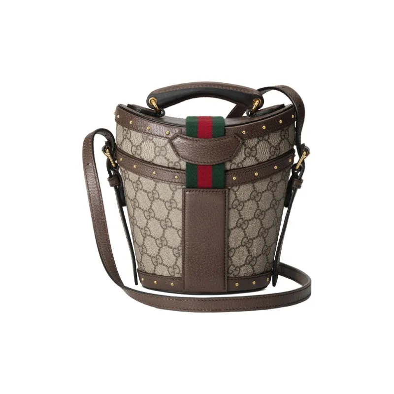 GUCCI Leather Hats & Caps Box Bag Bucket Bag Crossbody Bag Shoulder Bag Mini Unisex Ebony & Brown-3