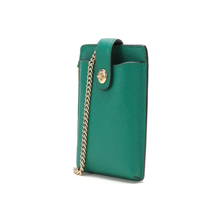 COACH Turnlock Leather One Shoulder Chain Bag Cell Phone Pouch Crossbody Bag Women's Emerald Green-1