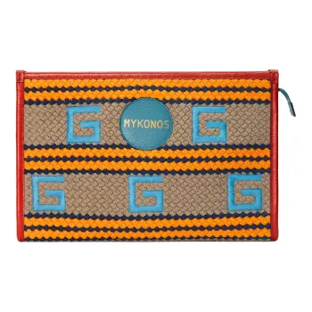 GUCCI Fabric With Leather Clutch Women's Orange/Red Blue