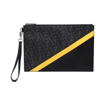 FENDI Canvas With Leather Clutch Regular Men's Black Gray Color/Yellow