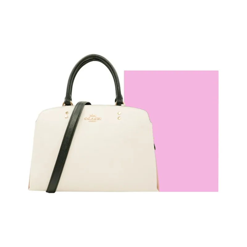COACH Canvas Leather Shoulder Bags Handbags Large Size Women's Ecru Khaki Multicolor-3