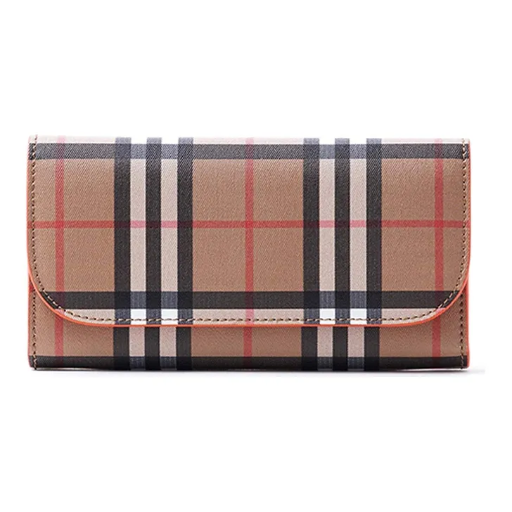 Burberry Cow Leather Card Holder Wallet Women's Khaki/Orange-0