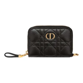 DIOR Calfskin Wallet Card Holder Clutch Women's Black