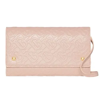 Burberry Leather Wallet Clutch Crossbody Bag Shoulder Bag Women's Pink